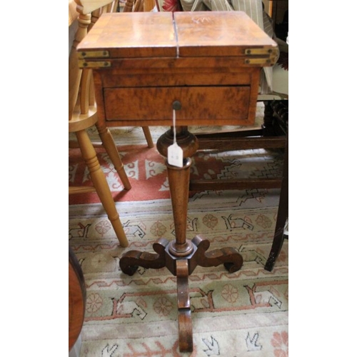 208 - An occasional table, the top hinges open, fitted single drawer on stem and tripod supports, 31cm wid... 