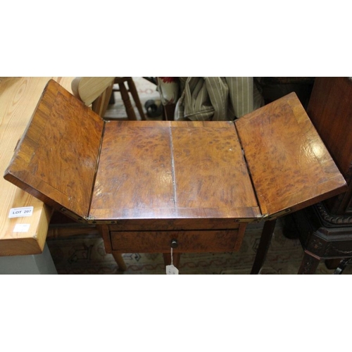 208 - An occasional table, the top hinges open, fitted single drawer on stem and tripod supports, 31cm wid... 