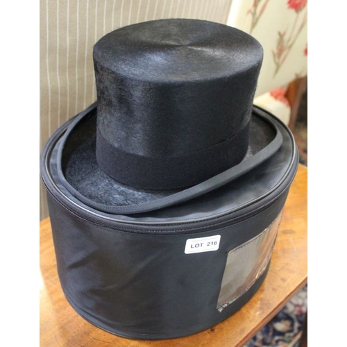 216 - A Christies of London ladies dressage felt top hat, size 6 3/4 with hat box