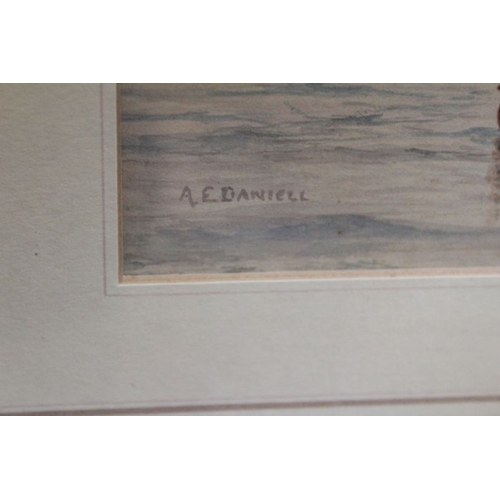 222 - A E Daniel a pair of shipping watercolours, 17cm x 24.5cm, glazed and framed