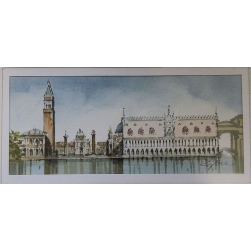 223 - A pair of Venice watercolour views, unknown artist, 5cm x 15cm, glazed and framed