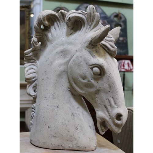 225 - A cast resin stone effect horses head, 46cm high