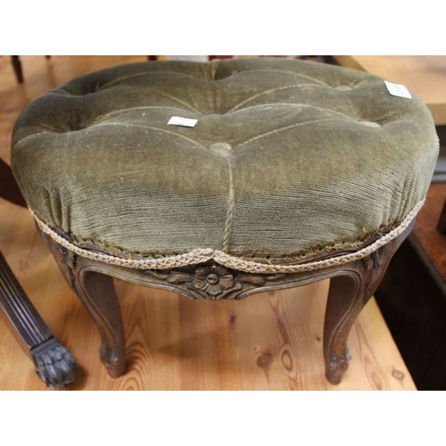 247 - An oval footstool, button fabric upholstered top