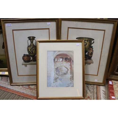 252 - Henry Moses - two gilt framed engravings of Greek pottery together with one other print