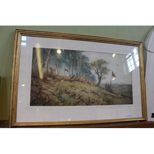 264 - Stannard - A watercolour study of a pheasant shoot, 34cm x 64c, signed in glazed frame