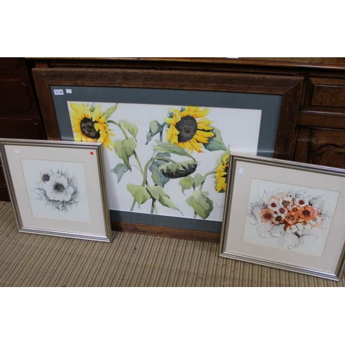 286 - Kay Elliott -  a large original watercolour of Sunflowers, 52cm x 72cm, glazed & framed, together wi... 