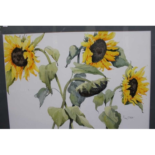 286 - Kay Elliott -  a large original watercolour of Sunflowers, 52cm x 72cm, glazed & framed, together wi... 