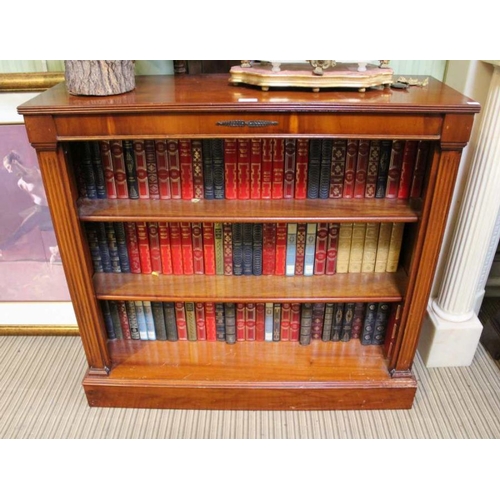 297 - A reproduction Yew wood open front bookcase plus contents, 98cm wide