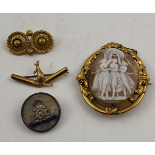 30 - A Victorian cameo brooch, depicts the three graces, together with an Australian brooch, of Kangeroo ... 