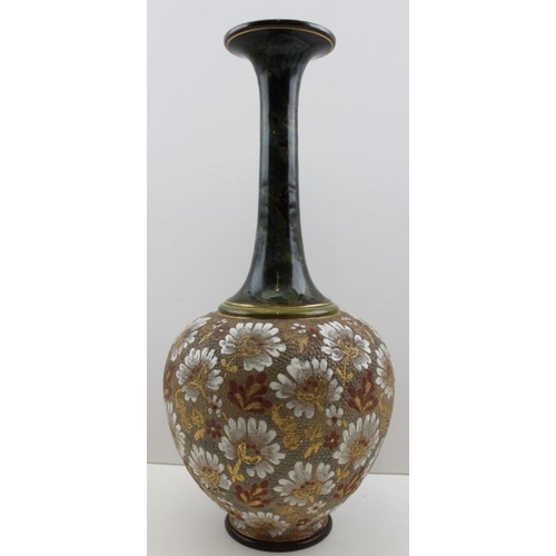 33 - A Doulton & Slaters stoneware vase, impressed floral body, with tapering green mottled neck, impress... 