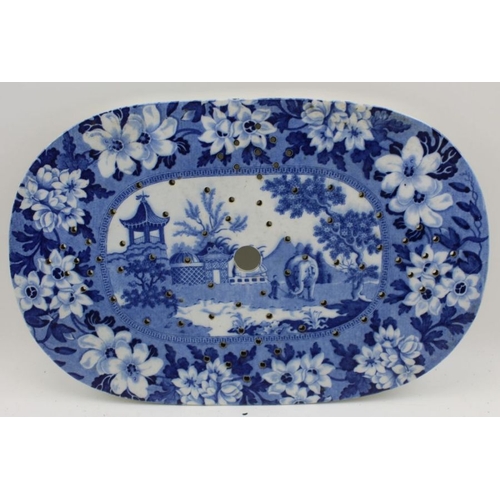 34 - A Rogers, Victorian pottery mazzerine, printed in cobalt blue, an Eastern scene with Elephant, withi... 