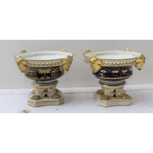 37 - A pair of 19th century ceramic potpourri, gilded cobalt blue (missing covers)