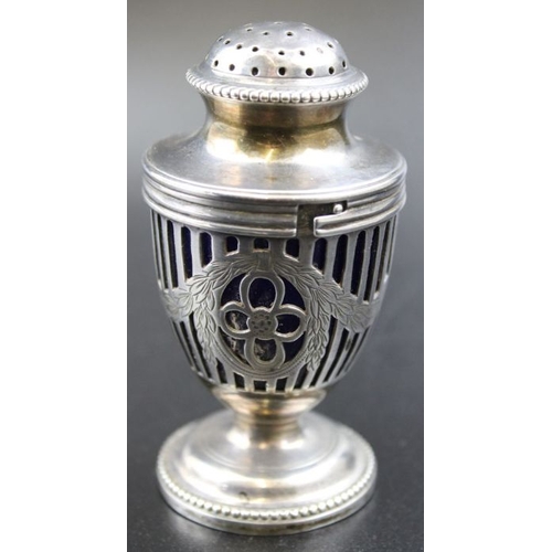 4 - C.S.Harris and Sons Ltd, a silver pepper pot of Georgian urn form, pierced and chased swag decoratio... 