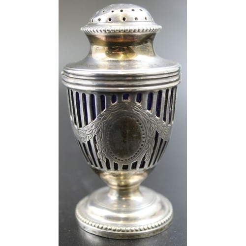 4 - C.S.Harris and Sons Ltd, a silver pepper pot of Georgian urn form, pierced and chased swag decoratio... 