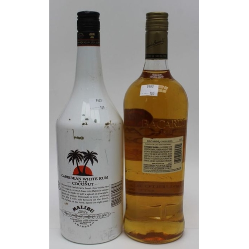 532 - Bacardi Gold 40%, 1 litre bottle 

Malibu 21%, 1 litre bottle (2)