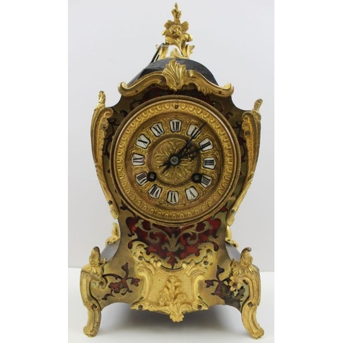 71 - A late 19th century French Boulle mantel clock, fitted 8-day chiming movement, 30cm high