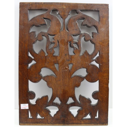 73 - A  Continental carved oak panel, pierced decoration, depicts acanthus scrolls about a cross, 37cm x ... 