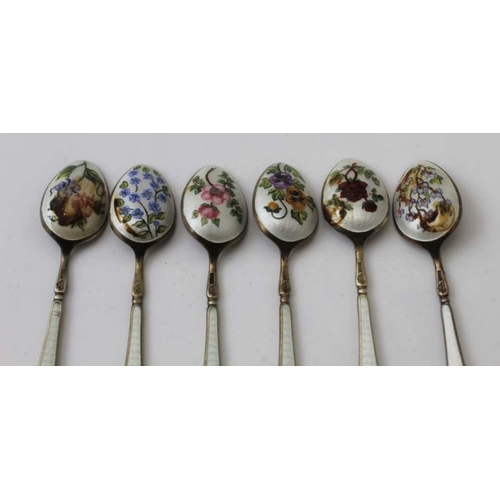 8 - Adie Brothers Ltd, a set of six silver and enamel coffee spoons, London 1962, together with four oth... 