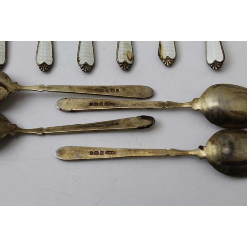 8 - Adie Brothers Ltd, a set of six silver and enamel coffee spoons, London 1962, together with four oth... 