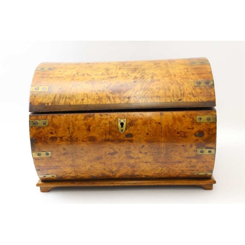 81 - A 19th century burr veneer cylindrical needlework box, 33cm wide