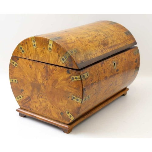 81 - A 19th century burr veneer cylindrical needlework box, 33cm wide