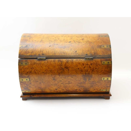 81 - A 19th century burr veneer cylindrical needlework box, 33cm wide