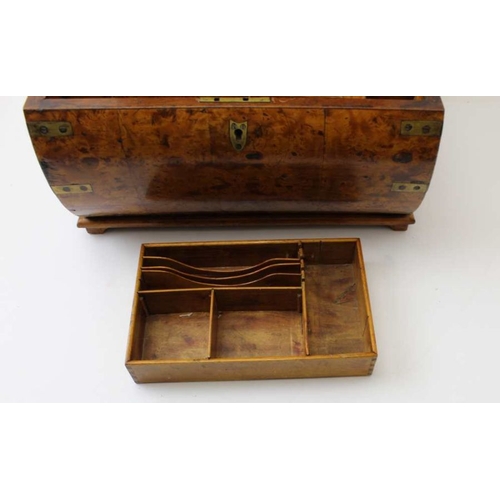 81 - A 19th century burr veneer cylindrical needlework box, 33cm wide