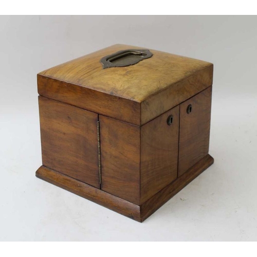 85 - A Victorian dressing table box, opens to reveal drawers and bottles within, 18cm wide