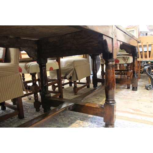 209 - A 17th century oak refectory table, single plank top, 1 3/4