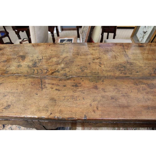 209 - A 17th century oak refectory table, single plank top, 1 3/4