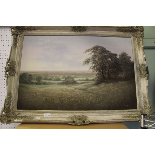 185 - R Brown, landscape with cattle in the distance, oil painting on canvas, signed, framed