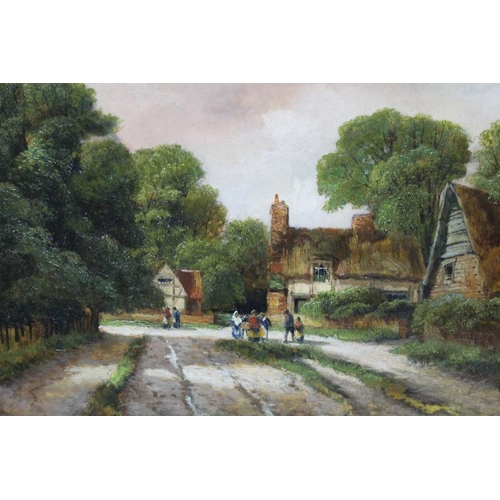 204 - Henry Valter ' Village' scene, oil on board, 31cm x 46cm, signed in moulded frame