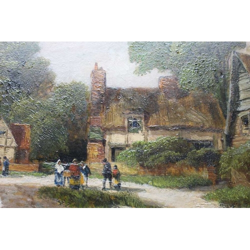 204 - Henry Valter ' Village' scene, oil on board, 31cm x 46cm, signed in moulded frame