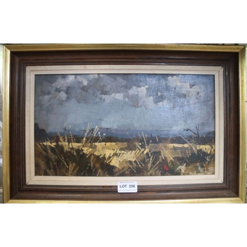 256 - English School, late 20th century, Extensive Rural landscape with Poppy, storm clouds gathering, oil... 