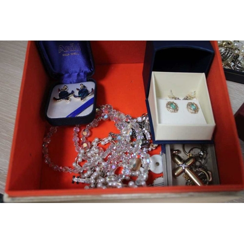 259 - Two boxes of jewellery various and a Swiss wristwatch.