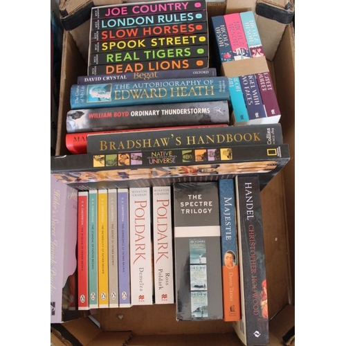 292 - A box of books, paperback & hard covers to include, William Boyd 1st Edition, sign autobiography of ... 