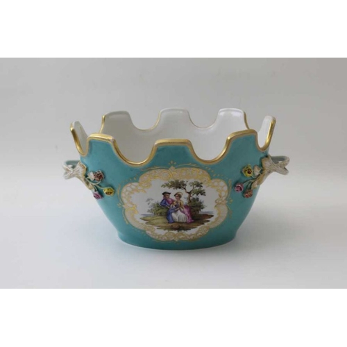 6 - A late German Monteith form bowl, painted with figures in parkland panels, 13.5cm high