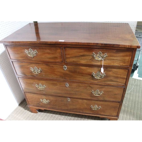 117 - A 19th century mahogany chest of two over three drawers, brass handles, on bracket feet, 107cm wide