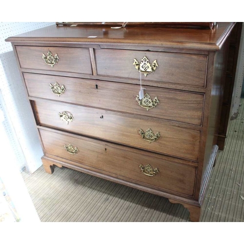 120 - A 19th century mahogany chest of two over three drawers, brass handles, and bracket feet, 107cm wide