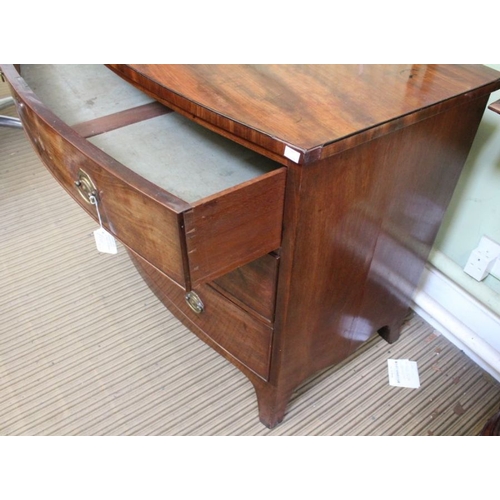 130 - 19th century mahogany three drawer bowfront chest on plain splayed feet 80 x 109 cm