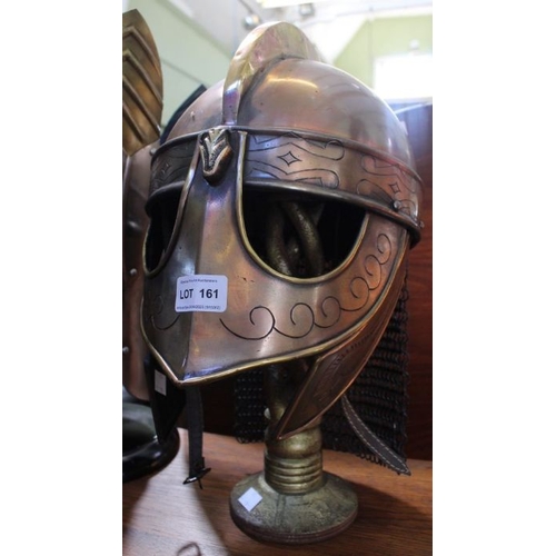 161 - A Greek helmet with nose, ear & enclosing cheek covers with chainmail neck protection