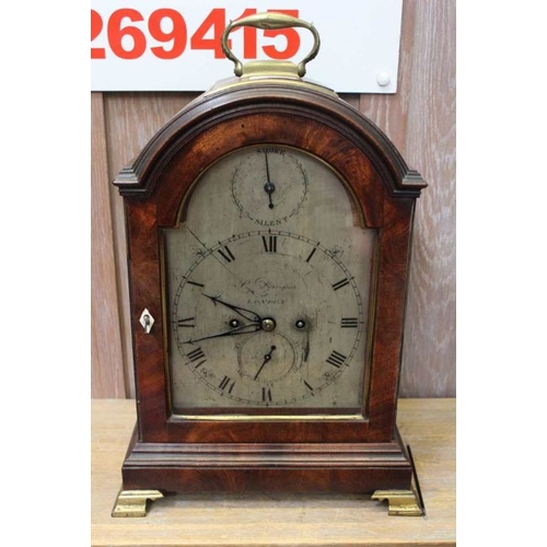 197 - An 18th Century mahogany cased bracket clock, chain driven, 'P Desvignes - London' on the silvered d... 