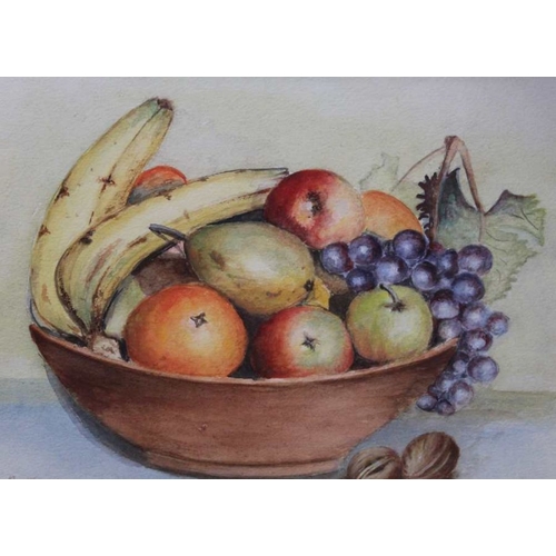 199 - R. Thorpe, A still life watercolour study of a bowl of fruit, signed, in slender gilt frame