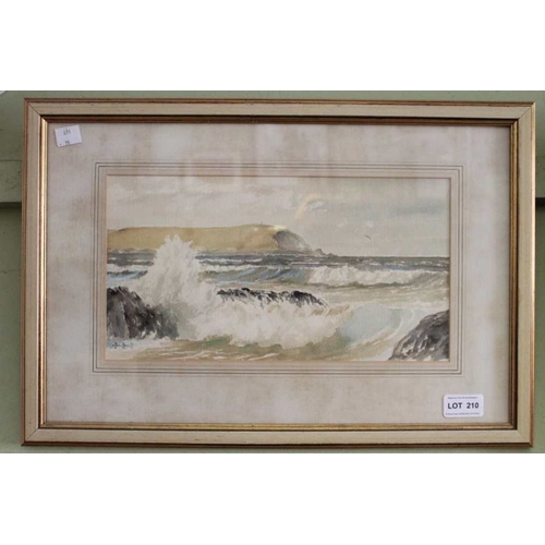 210 - John Hewitt, An original watercolour seascape depicting crashing waves