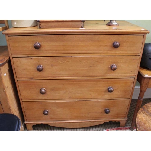 233 - A Victorian pine chest of four drawers, knob handles on bracket feet, 116cm wide