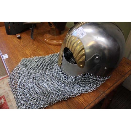 250 - A full face enclosed helmet with chainmail neck protection.