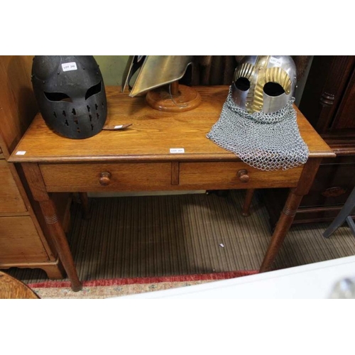 251 - A 19th century oak side table fitted two drawers, on turned supports, 90cm wide, 49.5cm deep