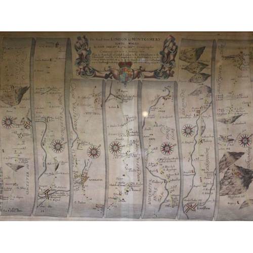 273 - John Ogilby, a later hand coloured road map part of London to Montgomery showing the Four Shires Sto... 