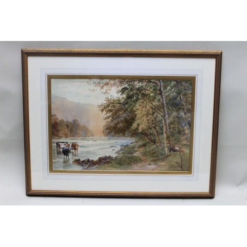 309 - William Frederick Caswell R.B.S.A (fl: 1870-1914)
 'Woodland river scene with Cattle' Watercolour pa... 