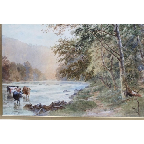 309 - William Frederick Caswell R.B.S.A (fl: 1870-1914)
 'Woodland river scene with Cattle' Watercolour pa... 